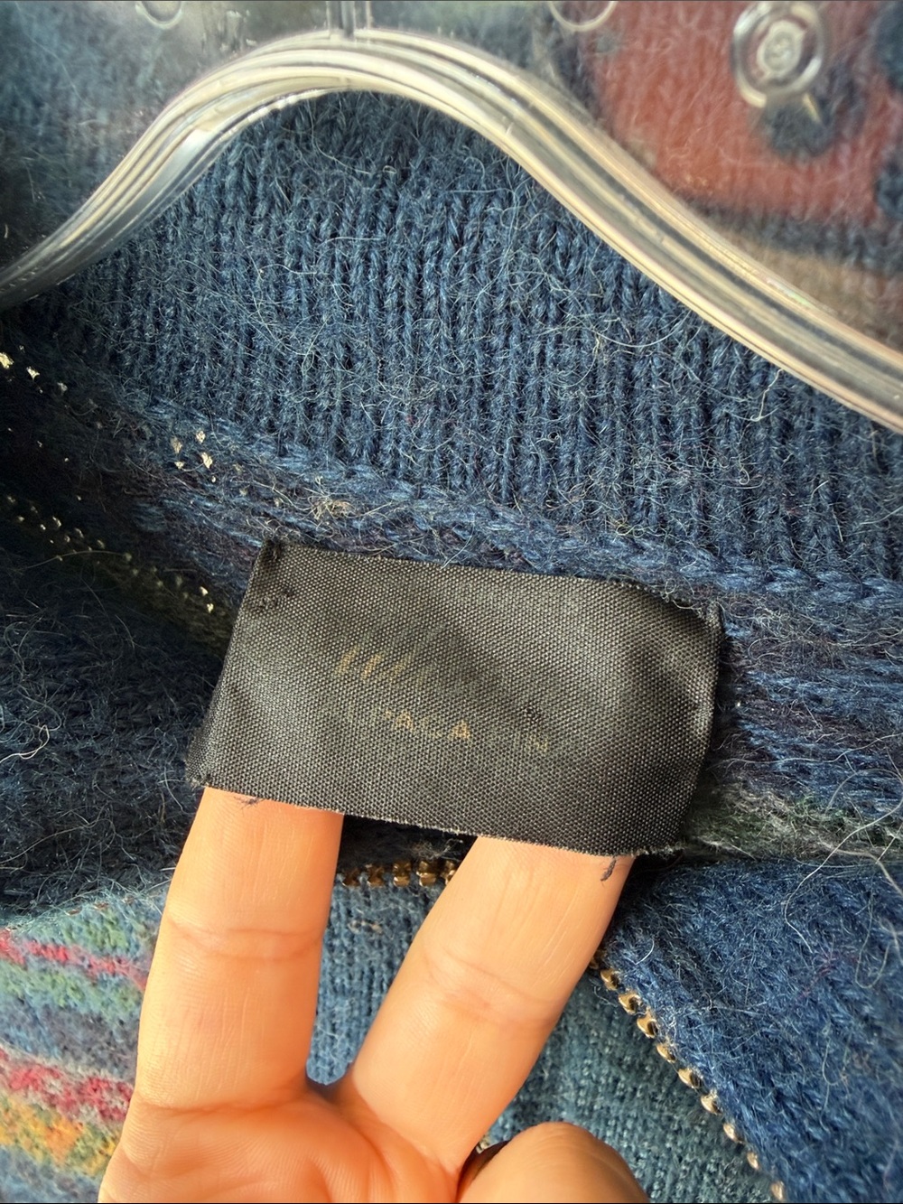Alpaca Wool Men's Blue Patterned Half-Zip Sweater - Picture 2 of 4